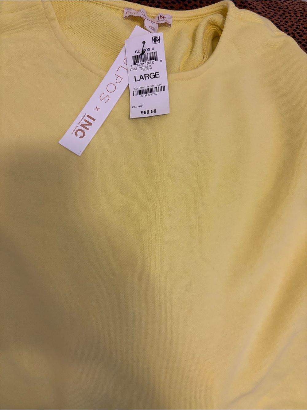 INC International Concepts Soft Yellow Crewneck Sweatshirt